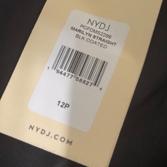 NYDJ Marilyn Straight Black Coated Jeans Lift Tuck Technology 12P stretch zip - Picture 6 of 16
